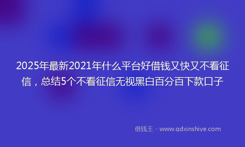 2025年最新2021年什么平台好借钱又快又不看征信，总结5个不看征信无视黑白百分百下款口子