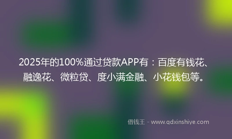 2025年的100%通过贷款APP有：百度有钱花、融逸花、微粒贷、度小满金融、小花钱包等。