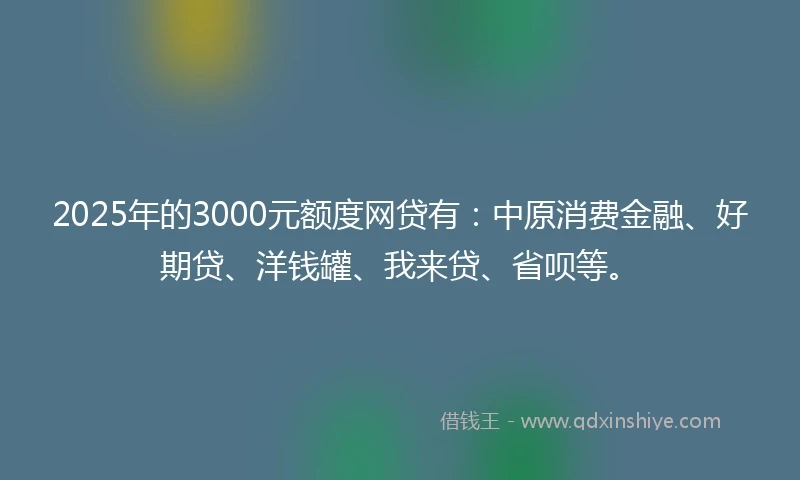 2025年的3000元额度网贷有：中原消费金融、好期贷、洋钱罐、我来贷、省呗等。