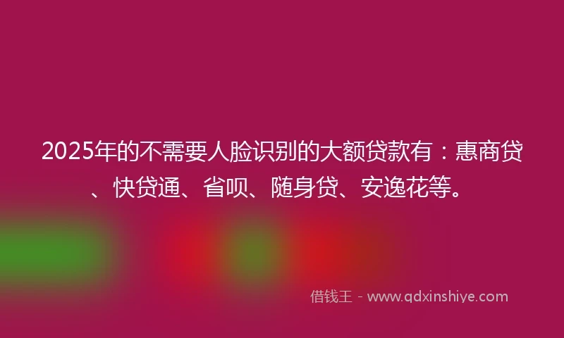 2025年的不需要人脸识别的大额贷款有：惠商贷、快贷通、省呗、随身贷、安逸花等。