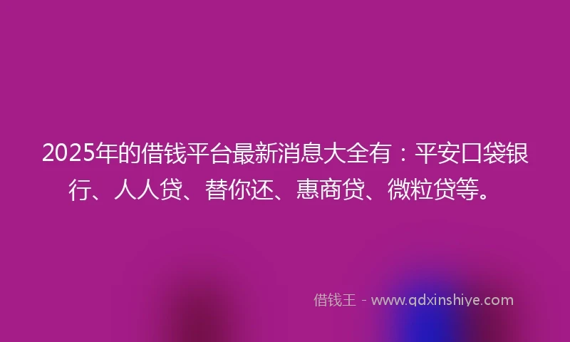2025年的借钱平台最新消息大全有：平安口袋银行、人人贷、替你还、惠商贷、微粒贷等。