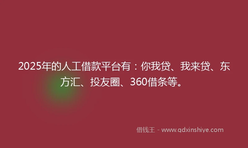 2025年的人工借款平台有：你我贷、我来贷、东方汇、投友圈、360借条等。