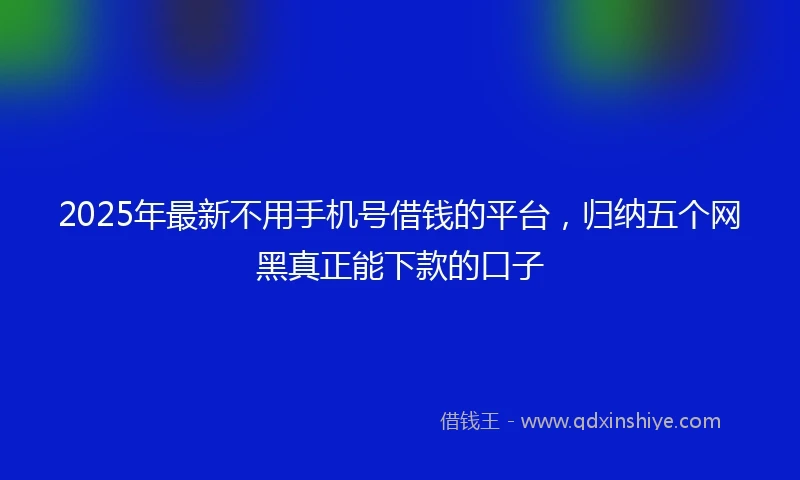 2025年最新不用手机号借钱的平台，归纳五个网黑真正能下款的口子