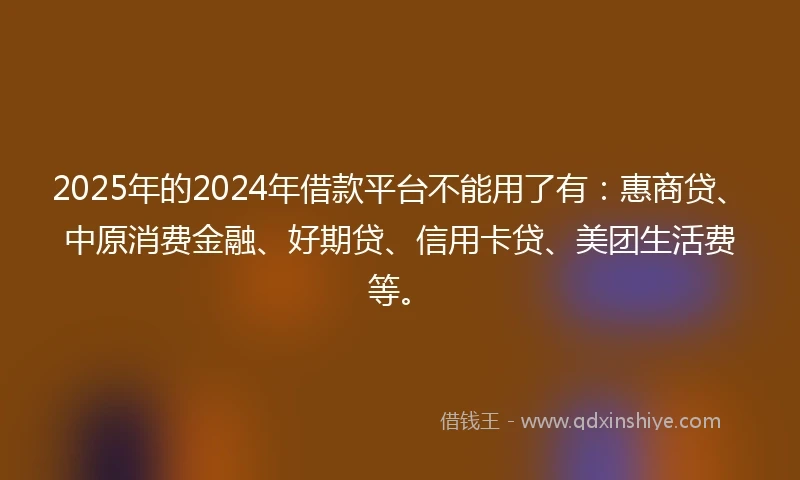 2025年的2024年借款平台不能用了有：惠商贷、中原消费金融、好期贷、信用卡贷、美团生活费等。