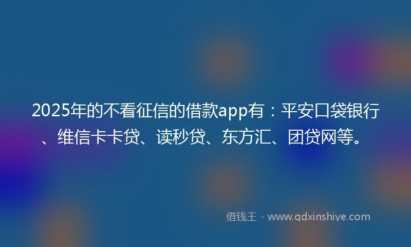 2025年的不看征信的借款app有：平安口袋银行、维信卡卡贷、读秒贷、东方汇、团贷网等。