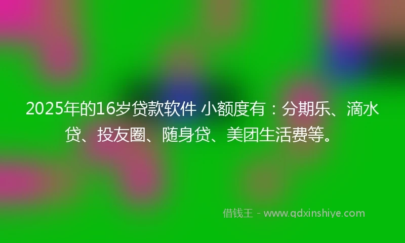 2025年的16岁贷款软件 小额度有：分期乐、滴水贷、投友圈、随身贷、美团生活费等。
