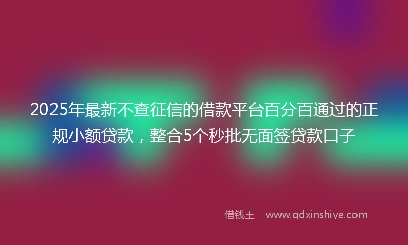 2025年最新不查征信的借款平台百分百通过的正规小额贷款，整合5个秒批无面签贷款口子