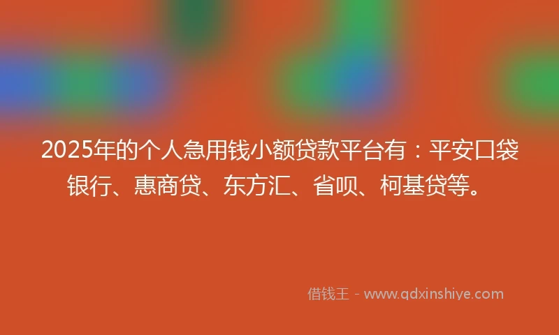 2025年的个人急用钱小额贷款平台有：平安口袋银行、惠商贷、东方汇、省呗、柯基贷等。