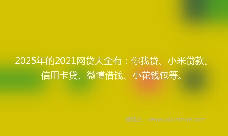 2025年的2021网贷大全有：你我贷、小米贷款、信用卡贷、微博借钱、小花钱包等。
