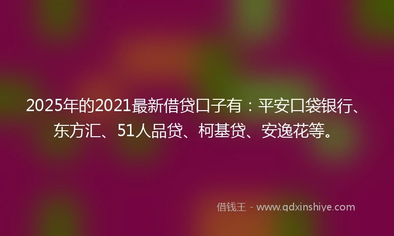 2025年的2021最新借贷口子有：平安口袋银行、东方汇、51人品贷、柯基贷、安逸花等。