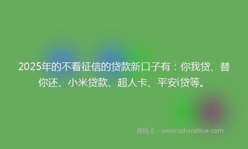 2025年的不看征信的贷款新口子有：你我贷、替你还、小米贷款、超人卡、平安i贷等。