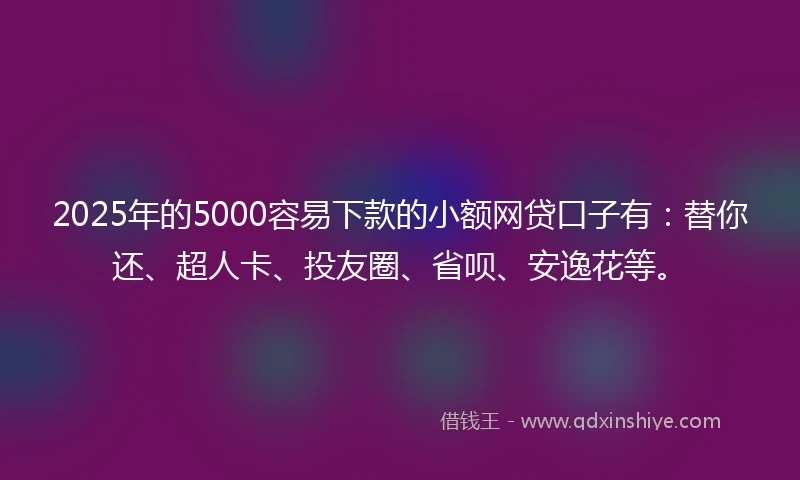 2025年的5000容易下款的小额网贷口子有：替你还、超人卡、投友圈、省呗、安逸花等。