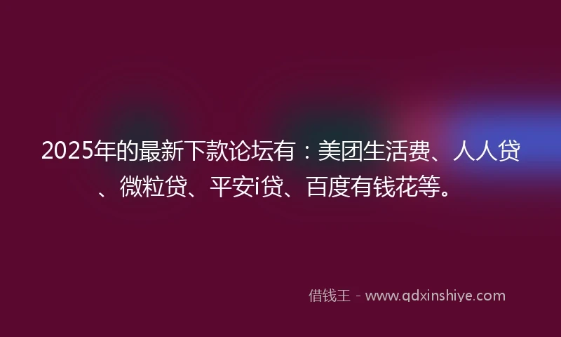 2025年的最新下款论坛有：美团生活费、人人贷、微粒贷、平安i贷、百度有钱花等。