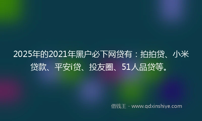 2025年的2021年黑户必下网贷有：拍拍贷、小米贷款、平安i贷、投友圈、51人品贷等。