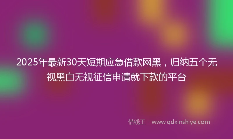 2025年最新30天短期应急借款网黑，归纳五个无视黑白无视征信申请就下款的平台