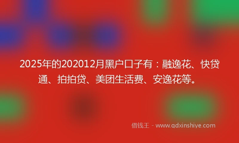 2025年的202012月黑户口子有：融逸花、快贷通、拍拍贷、美团生活费、安逸花等。