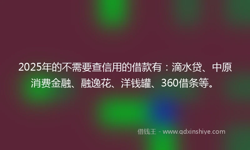 2025年的不需要查信用的借款有：滴水贷、中原消费金融、融逸花、洋钱罐、360借条等。