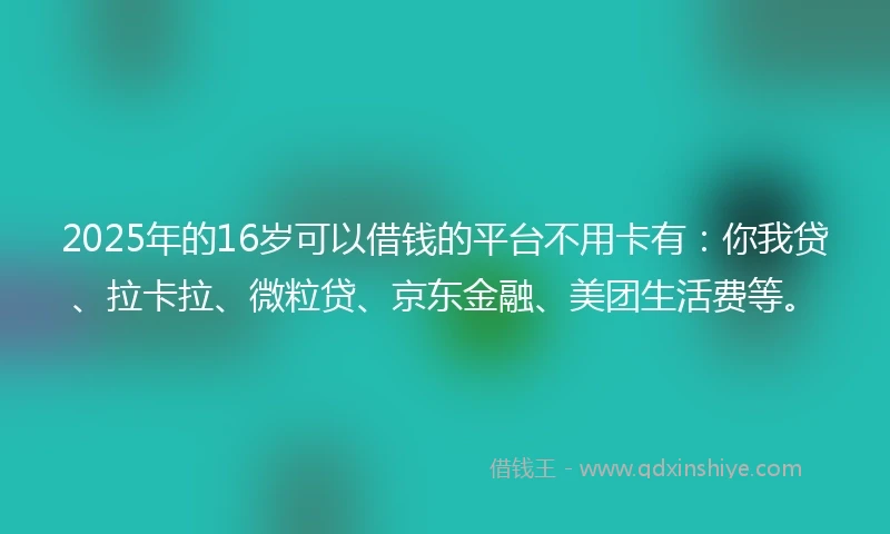 2025年的16岁可以借钱的平台不用卡有：你我贷、拉卡拉、微粒贷、京东金融、美团生活费等。