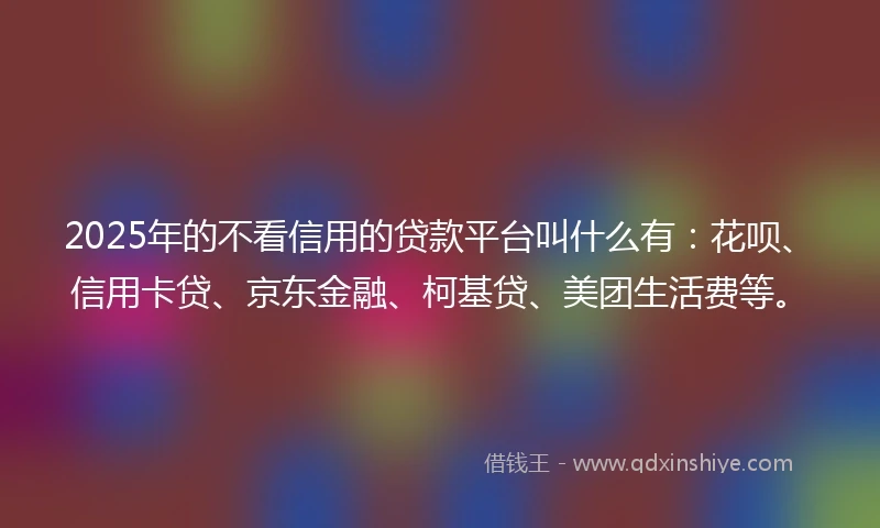 2025年的不看信用的贷款平台叫什么有：花呗、信用卡贷、京东金融、柯基贷、美团生活费等。
