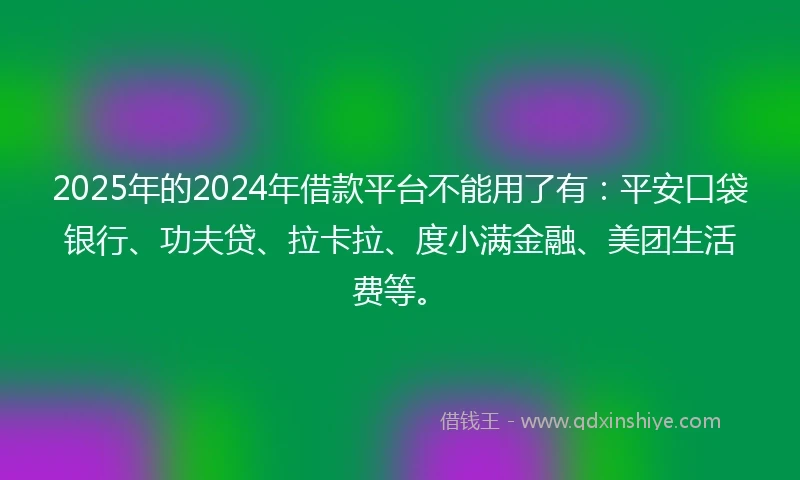 2025年的2024年借款平台不能用了有：平安口袋银行、功夫贷、拉卡拉、度小满金融、美团生活费等。