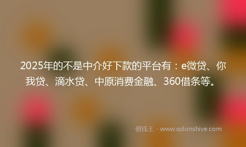 2025年的不是中介好下款的平台有：e微贷、你我贷、滴水贷、中原消费金融、360借条等。