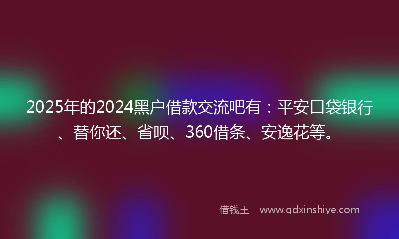 2025年的2024黑户借款交流吧有：平安口袋银行、替你还、省呗、360借条、安逸花等。
