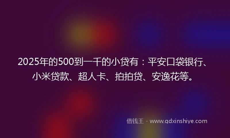 2025年的500到一千的小贷有：平安口袋银行、小米贷款、超人卡、拍拍贷、安逸花等。