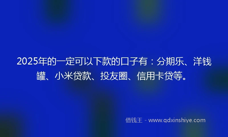 2025年的一定可以下款的口子有：分期乐、洋钱罐、小米贷款、投友圈、信用卡贷等。