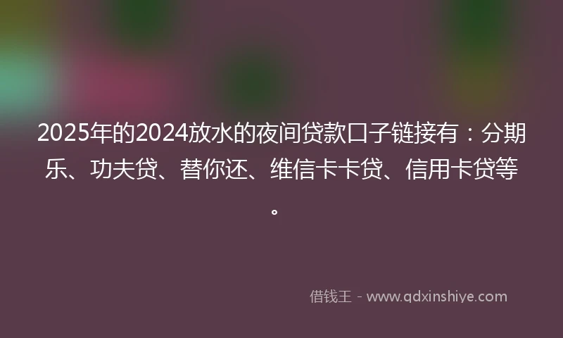 2025年的2024放水的夜间贷款口子链接有：分期乐、功夫贷、替你还、维信卡卡贷、信用卡贷等。
