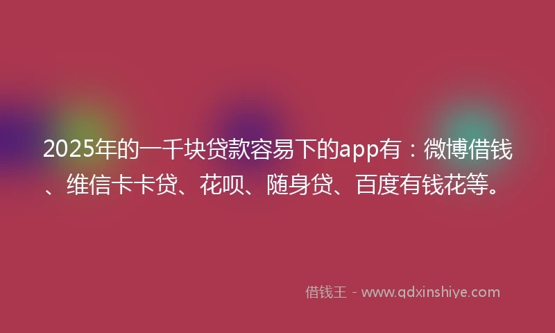 2025年的一千块贷款容易下的app有：微博借钱、维信卡卡贷、花呗、随身贷、百度有钱花等。