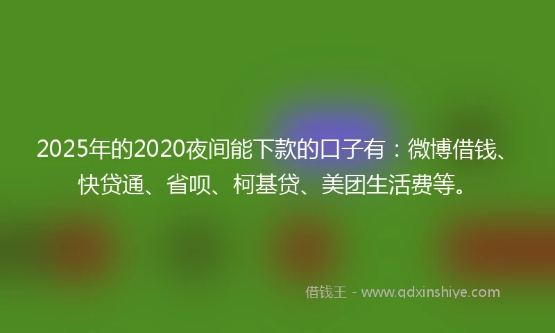 2025年的2020夜间能下款的口子有：微博借钱、快贷通、省呗、柯基贷、美团生活费等。