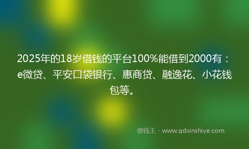 2025年的18岁借钱的平台100%能借到2000有：e微贷、平安口袋银行、惠商贷、融逸花、小花钱包等。