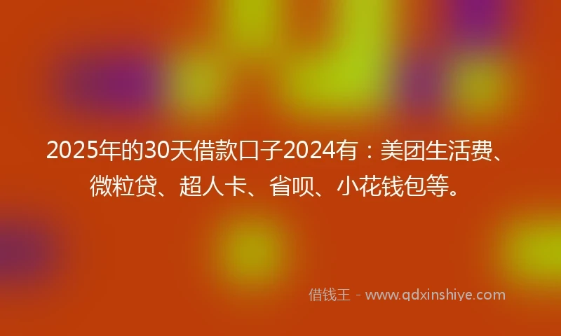 2025年的30天借款口子2024有：美团生活费、微粒贷、超人卡、省呗、小花钱包等。