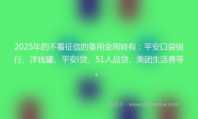2025年的不看征信的备用金周转有：平安口袋银行、洋钱罐、平安i贷、51人品贷、美团生活费等。