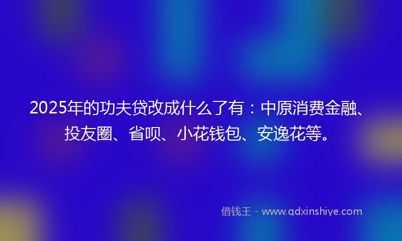 2025年的功夫贷改成什么了有：中原消费金融、投友圈、省呗、小花钱包、安逸花等。