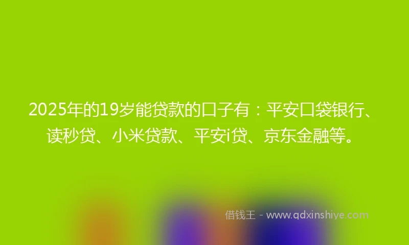 2025年的19岁能贷款的口子有：平安口袋银行、读秒贷、小米贷款、平安i贷、京东金融等。
