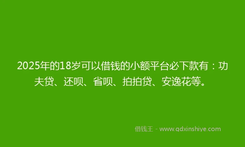 2025年的18岁可以借钱的小额平台必下款有：功夫贷、还呗、省呗、拍拍贷、安逸花等。