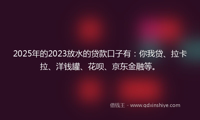 2025年的2023放水的贷款口子有：你我贷、拉卡拉、洋钱罐、花呗、京东金融等。