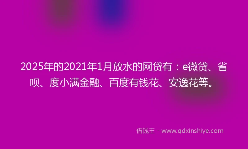 2025年的2021年1月放水的网贷有：e微贷、省呗、度小满金融、百度有钱花、安逸花等。