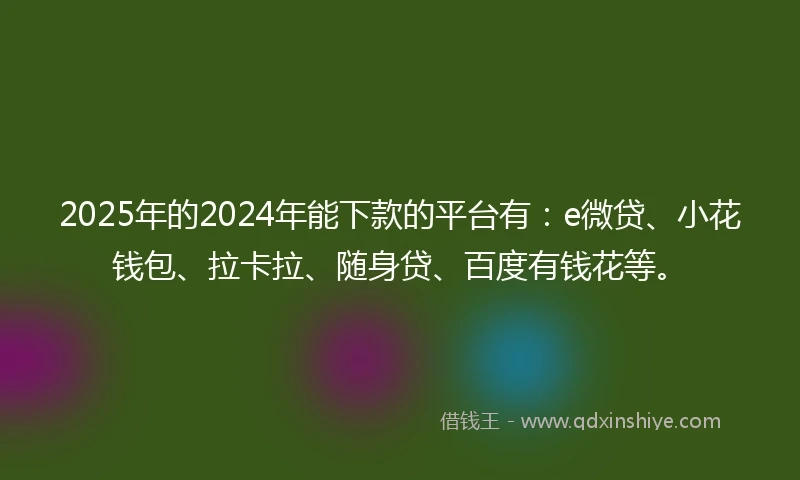 2025年的2024年能下款的平台有：e微贷、小花钱包、拉卡拉、随身贷、百度有钱花等。