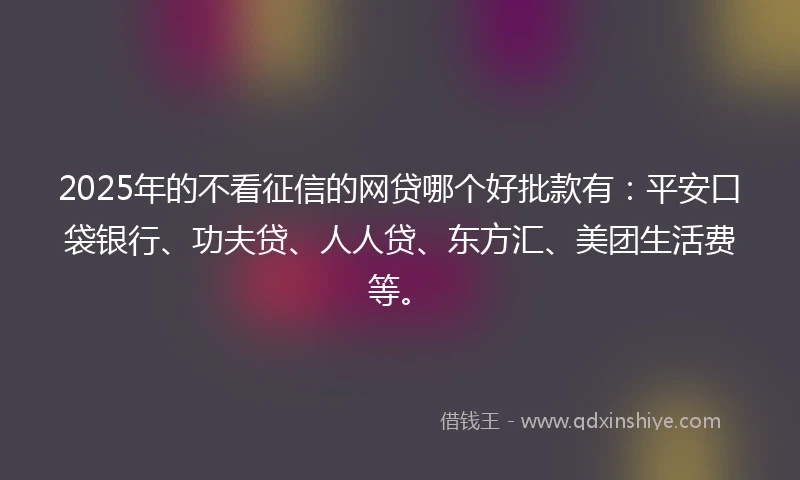 2025年的不看征信的网贷哪个好批款有：平安口袋银行、功夫贷、人人贷、东方汇、美团生活费等。