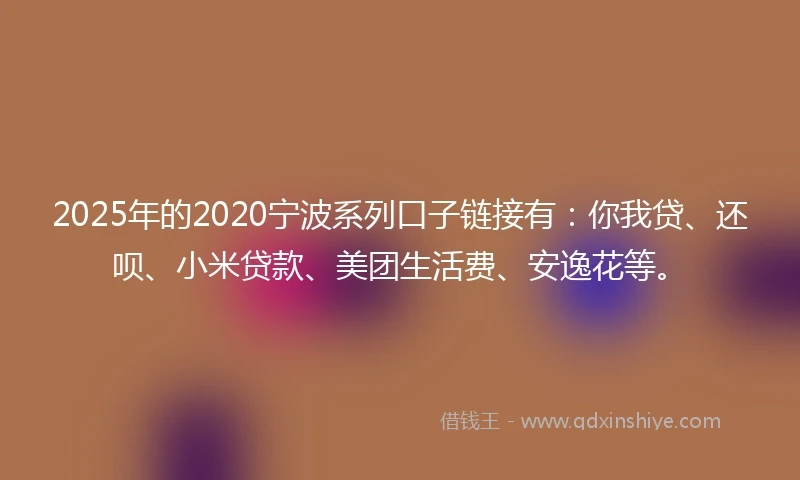 2025年的2020宁波系列口子链接有：你我贷、还呗、小米贷款、美团生活费、安逸花等。