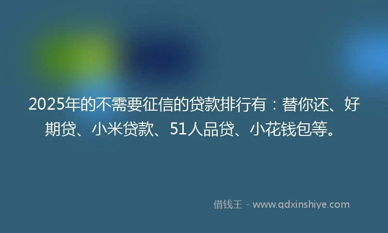 2025年的不需要征信的贷款排行有：替你还、好期贷、小米贷款、51人品贷、小花钱包等。