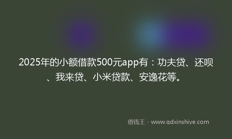2025年的小额借款500元app有：功夫贷、还呗、我来贷、小米贷款、安逸花等。