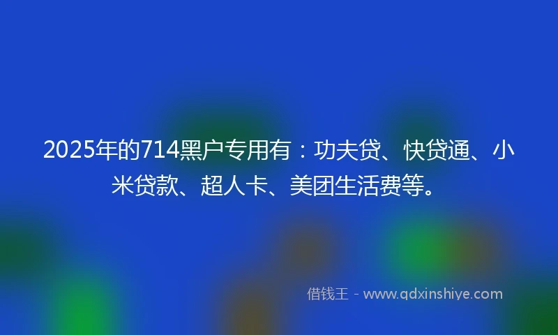 2025年的714黑户专用有：功夫贷、快贷通、小米贷款、超人卡、美团生活费等。