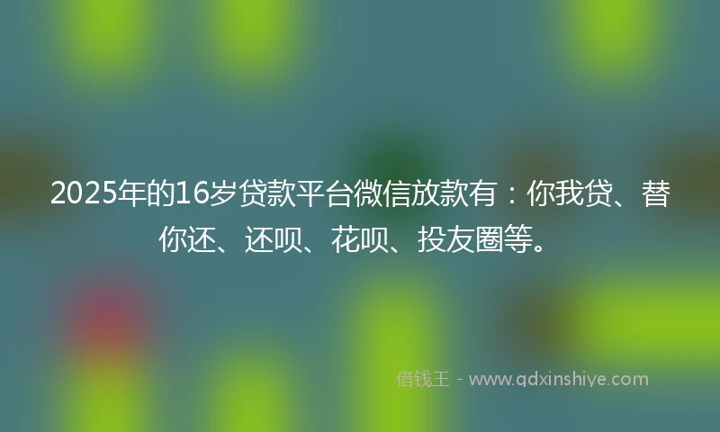 2025年的16岁贷款平台微信放款有：你我贷、替你还、还呗、花呗、投友圈等。