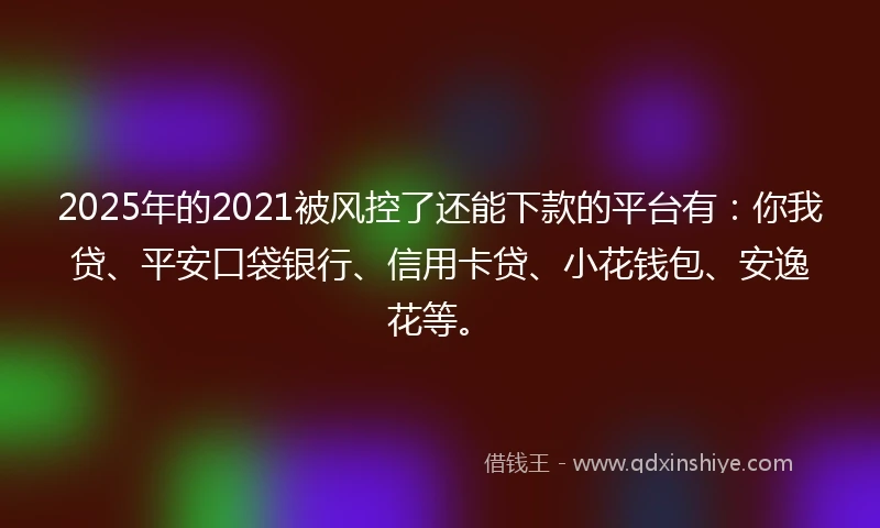 2025年的2021被风控了还能下款的平台有：你我贷、平安口袋银行、信用卡贷、小花钱包、安逸花等。