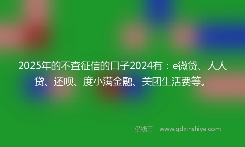 2025年的不查征信的口子2024有：e微贷、人人贷、还呗、度小满金融、美团生活费等。