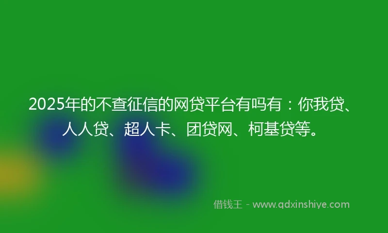 2025年的不查征信的网贷平台有吗有：你我贷、人人贷、超人卡、团贷网、柯基贷等。