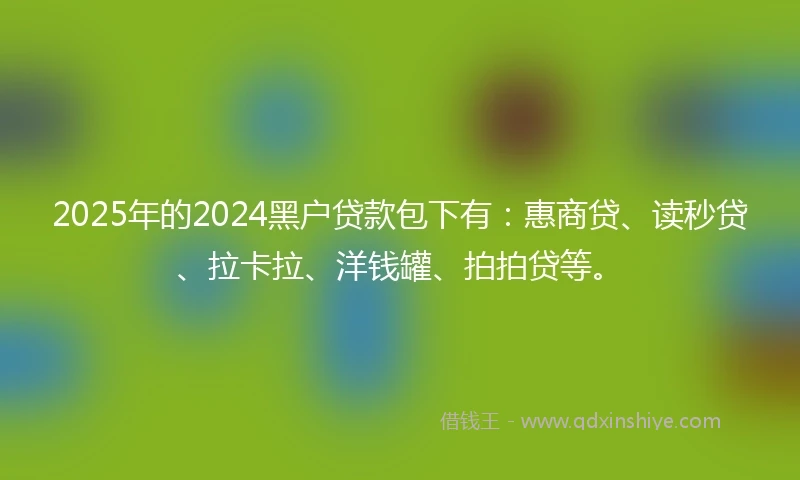 2025年的2024黑户贷款包下有：惠商贷、读秒贷、拉卡拉、洋钱罐、拍拍贷等。